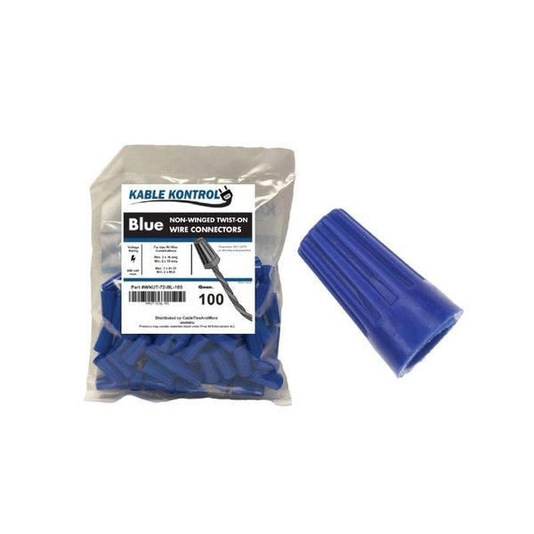 Kable Kontrol Kable Kontrol® Electrical Wire Connectors Nuts - Non - Winged - Fits Wire 18 - 16 AWG - 100 Pcs - Blue WNUT-72-BL-100